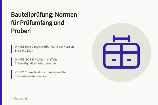 Schweißnaht am Stahlbauteil wird zerstörungsfrei mit Prüfkopf geprüft. Bauteilprüfung Normen als Leitfaden für Prüfumfang und Probennahme