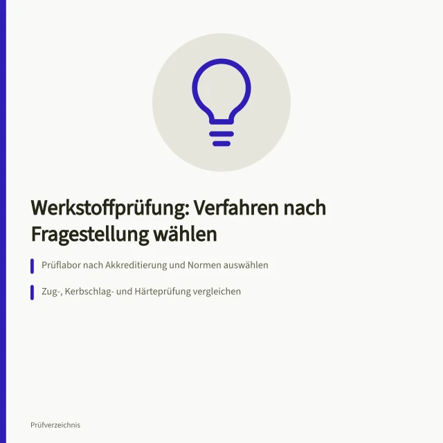 Karte zur Auswahl von Werkstoffprüfverfahren nach Fragestellung. Werkstoffprüfungen nach Fragestellung auswählen