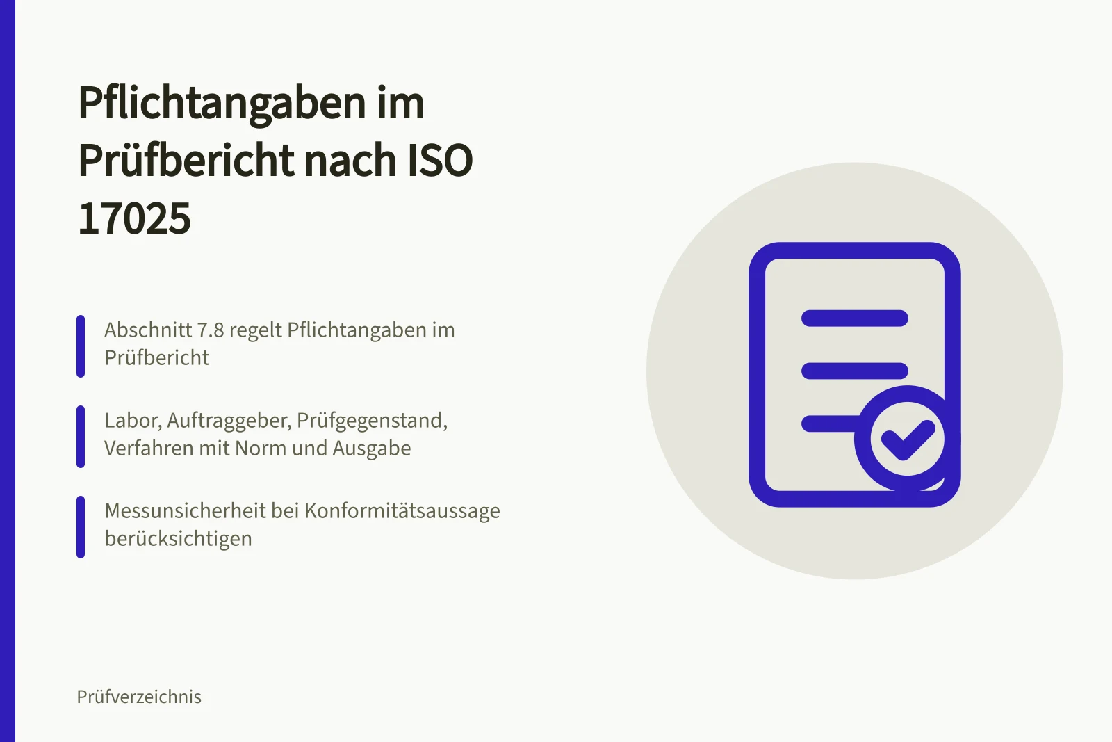 Karte zu Pflichtangaben im Prüfbericht nach ISO/IEC 17025